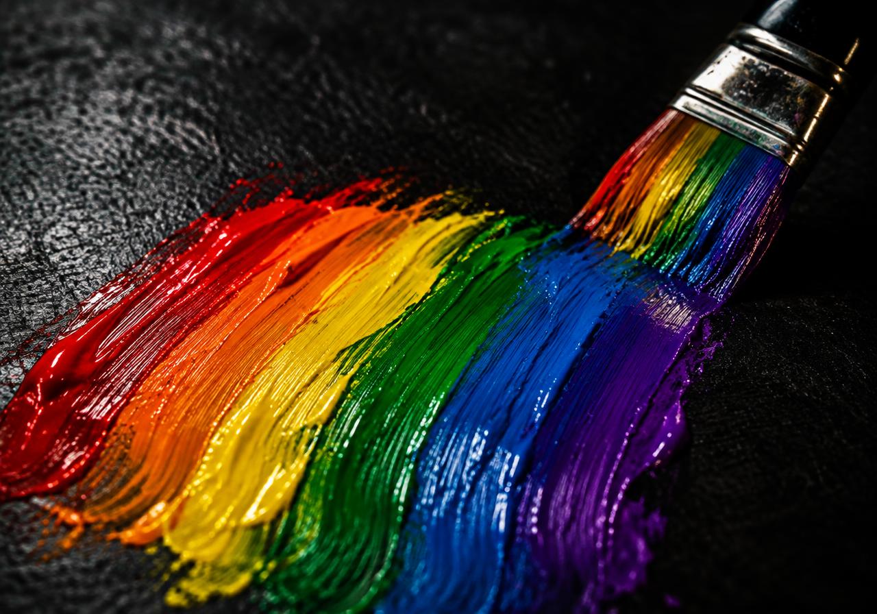 Paint brush with rainbow strokes