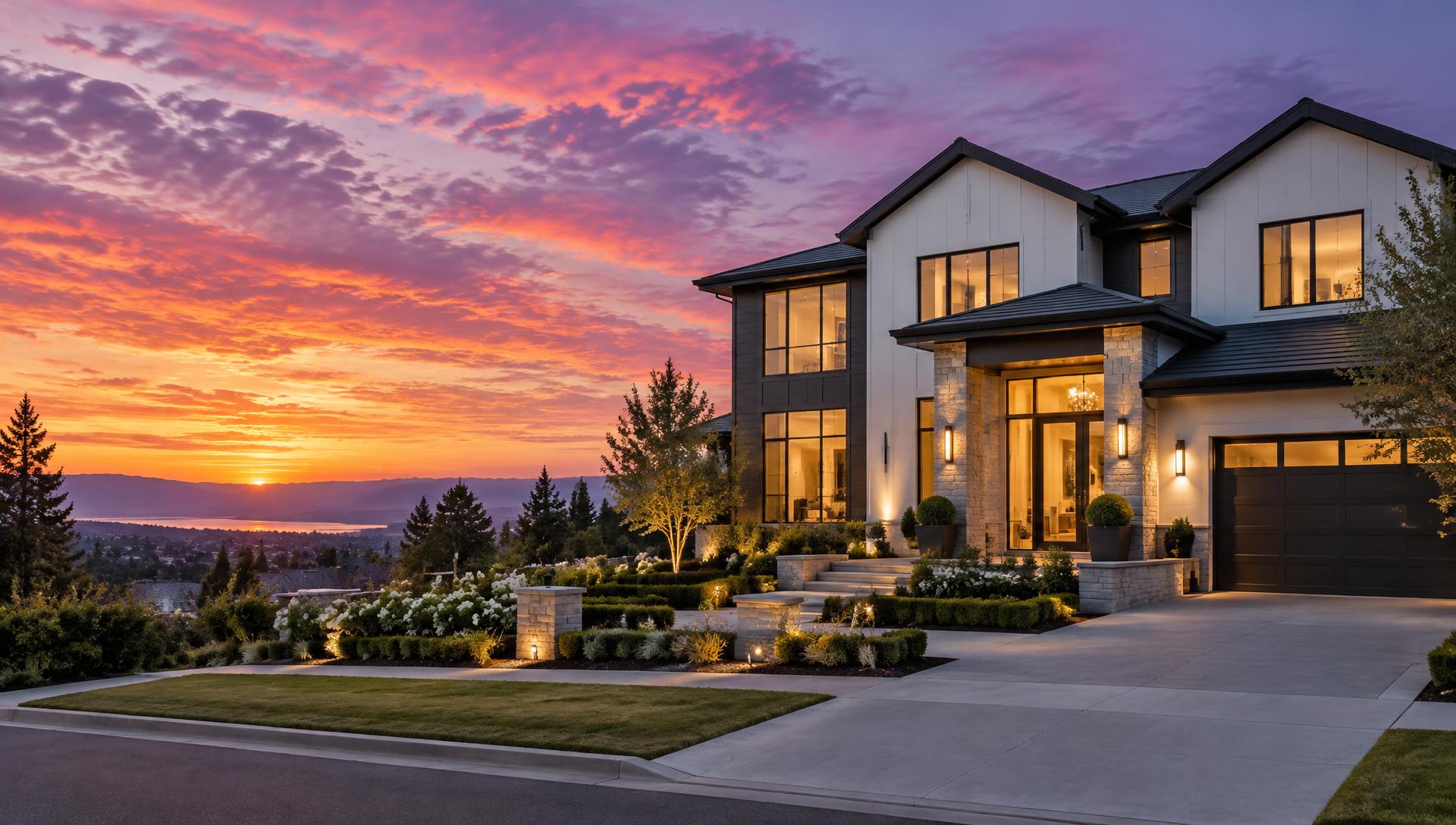 Freshly painted modern home at dusk